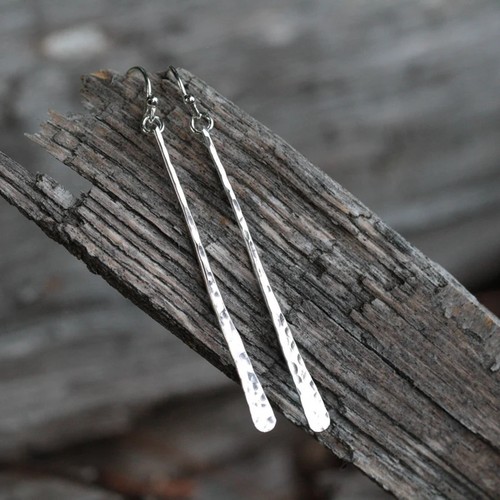 Handmade Hammered 925 Silver Bar Dangle Earrings Unique Jewelry Gift for Her - Picture 3 of 7