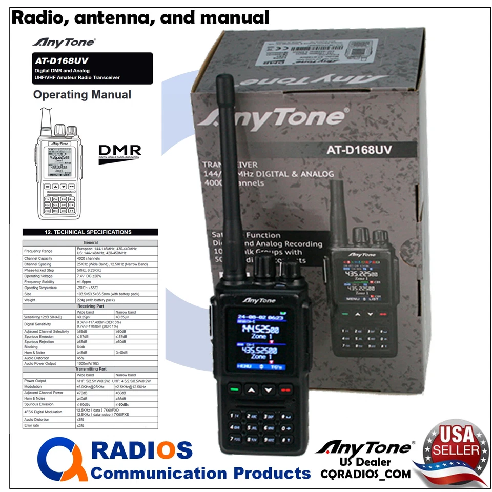 Anytone AT-D168UV Analógico Digital DMR UHF VHF Radio Base Extra Caja Abierta Foto 2 de 4