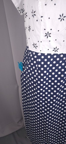 eShakti Dress Womens 1X 2X Blue White Polka Dot Mixed Print Shirtdress Custom - Picture 4 of 17