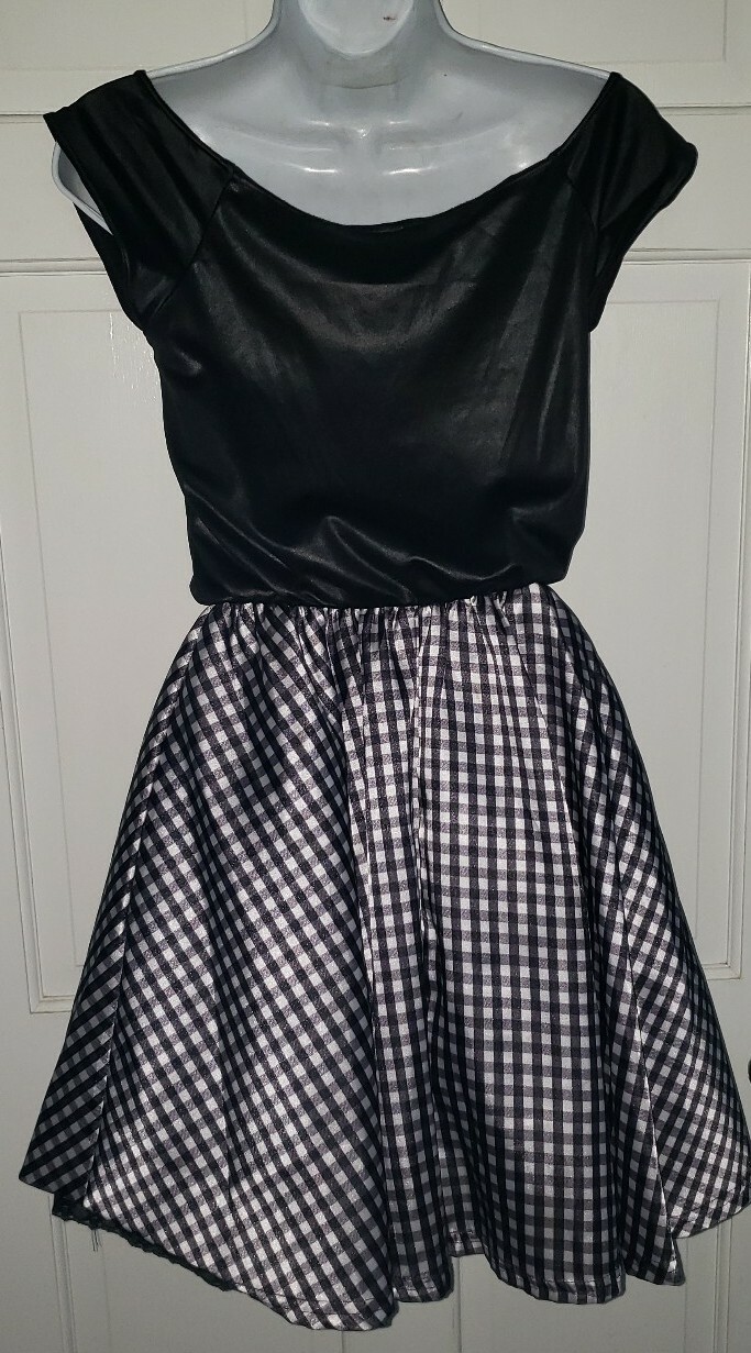 BLACK WHITE gingham Check Poly 50s Poodle Skirt D… - image 5