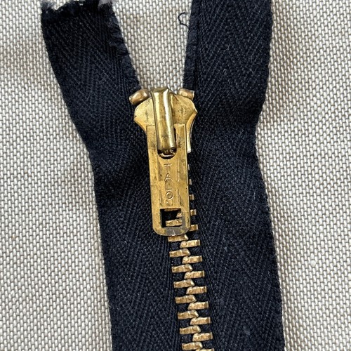Vtg (TALON - USA) SEPARATING METAL ZIPPER Brass Tone Black Cotton 15.5” Jacket - Picture 3 of 7