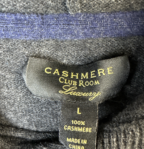 NWT Club Room Luxury Hoodie Men's L Dark Charcoal 100% Cashmere Pullover Sweater - Picture 4 of 11