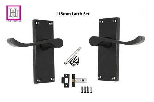 DOOR HANDLE SETS VICTORIAN MATT BLACK HANDLES LATCH (118/150mm) LOCK BATHROOM - Picture 13 of 31
