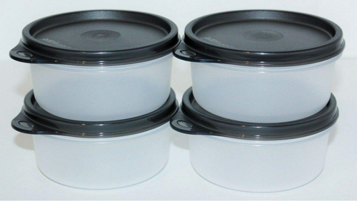 Juego de 4 tazas para servir Tupperware 8 oz. Contenedores ~ Tazones transparentes con sellos negros - Imagen 2 de 3