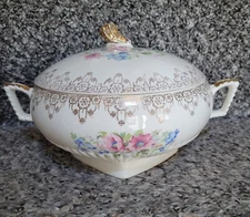 Vintage Royal Bone China Covered Vegetable Dish 24k Gold