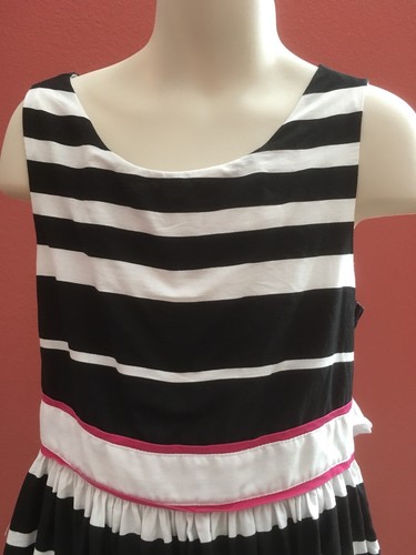 Emily West Girls Floral Stripe Dress Size 10 Black White Green Pink Sleeveless - Picture 2 of 7