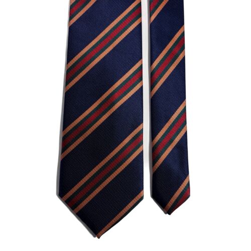 Navy Blue & Gold Regimental Stripe Repp Tie (Handmade) - Picture 3 of 4
