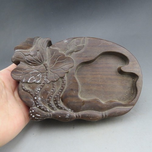 China,old wood, collectibles, manual, woodcarving,rare Lotus , inkstone M303 - Picture 2 of 7