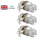 3 Pack Entry Door Knob with Key Stainless Steel Exterior Door Knobs Round