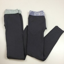 Lot of 2 GYMSHARK Womens sz XS Gray Mint  Slate Blue Logo Print Waist Leggings