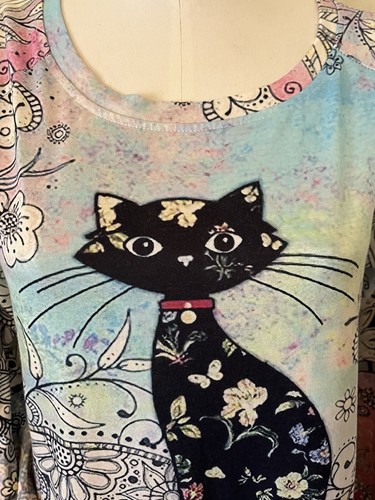 Colorido Gato Manga Larga Pullover Top Para Mujer Talla M Poli Spandex 40” Pecho - Imagen 8 de 9