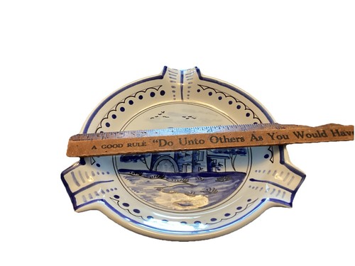 Delft Blue Style Cigar Ashtray Hand painted In France Scenic Mcm Vintage - Picture 2 of 3