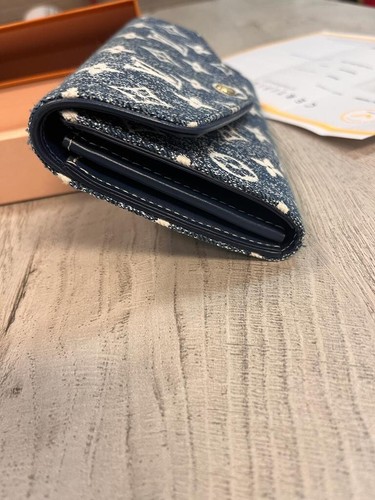 Louis Vuitton Jacquard Denim Monogramm blauer Umschlag lange Geldbörse mit vollem Lieferumfang - Bild 4 von 9