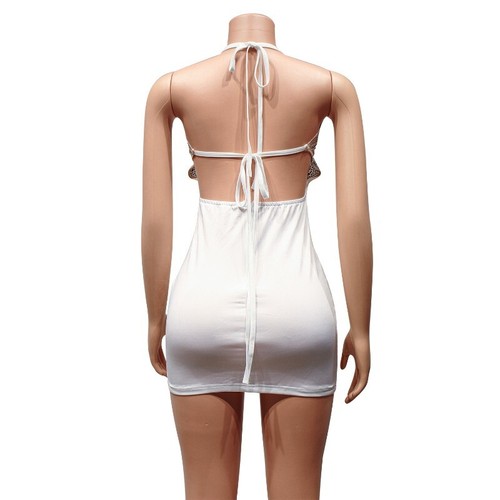 Sexy Women's Mesh See-through Backless Halter Dress Rhinestone Nightclub Dresses - Picture 11 of 13