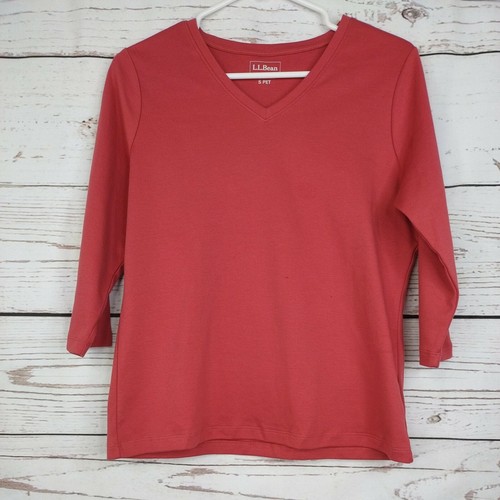 L.L. Bean 3/4 Sleeve V-Neck Women's Shirt Missing Tag Size SM Petite Pink Used  - Picture 1 of 9