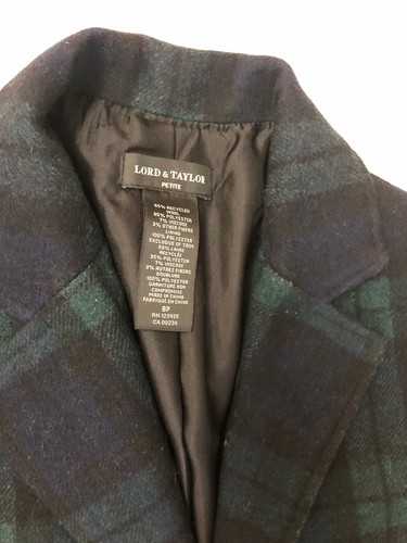 Lord And Taylor 8 Petite Tartan Karo Blazer Knopf Grün Blau Wollmischung - Bild 4 von 6