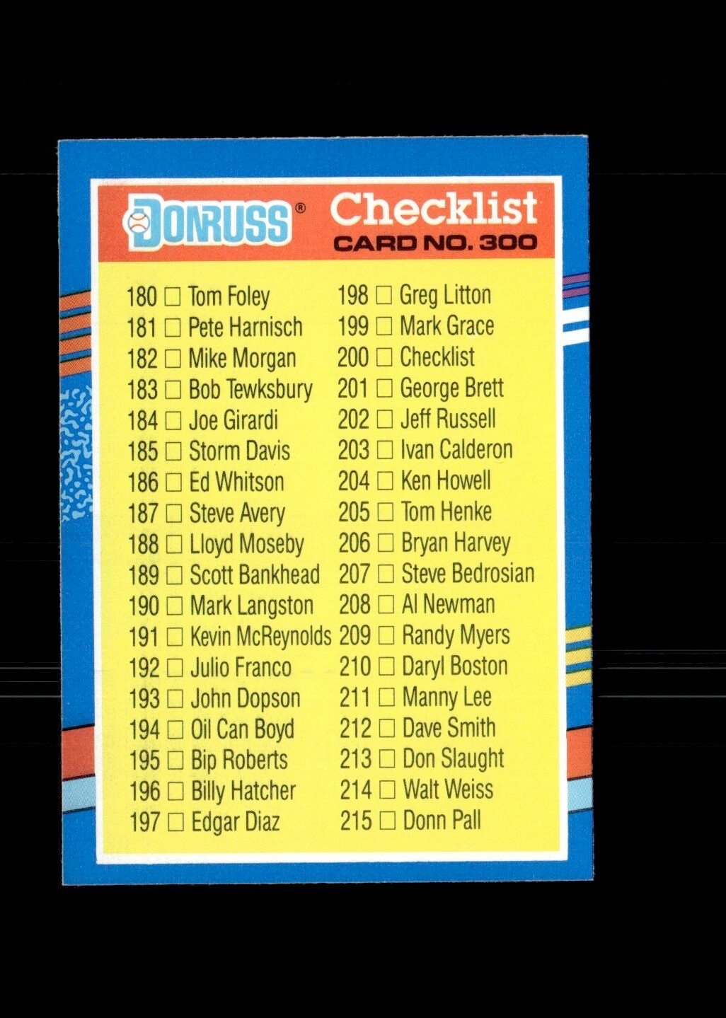 1991 Donruss #300 Checklist