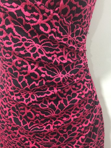 Lipsy Bodyson Dress 10 Pink Black Lace Ruched Wrap Occasion Wedding Sexy - Picture 10 of 18