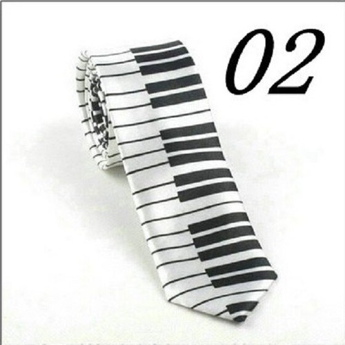 Men's Skinny Tie Colorful Musical Notes Printed Piano Guitar Polyester 5cm Width - Picture 7 of 9