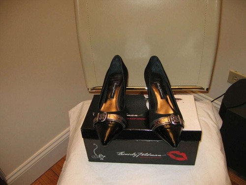 BEVERLY FELDMAN, BLACK SUEDE & PATENT LEATHER WITH SILVER BUCKLE-SIZE-8 - Picture 3 of 6