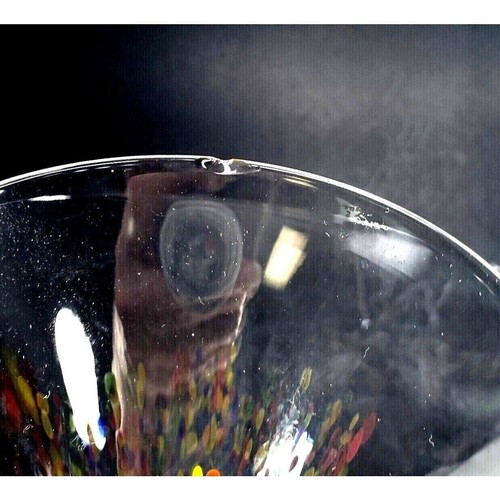 Set of 2 Hand Blown Clear Glass Rainbow Confetti Tall Champagne Flutes 11" READ - Picture 8 of 8