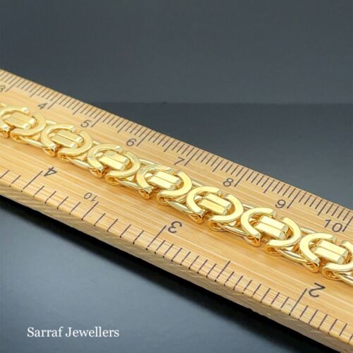 Men's Heavy Byzantine KING 9ct Gold Solid Flat Chain Necklace 68gr 26" 7mm - Picture 9 of 20