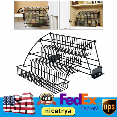 3 Tier Pull down Cabinet Spice Rack Organizer,Metal Storage Shelf for Kitchen