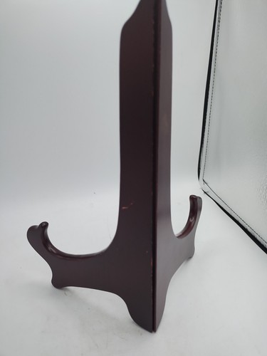 One (1) Glossy Mohagany Colored Wooden Plate Stand Holder / Easel - 9" H - Picture 2 of 8