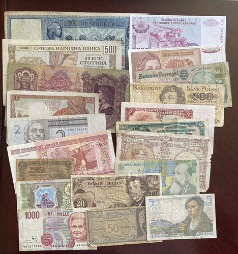 LOT OF 20 VINTAGE BANKNOTES FROM 19 EUROPEAN COUNTRIES ~~NO RESERVE!