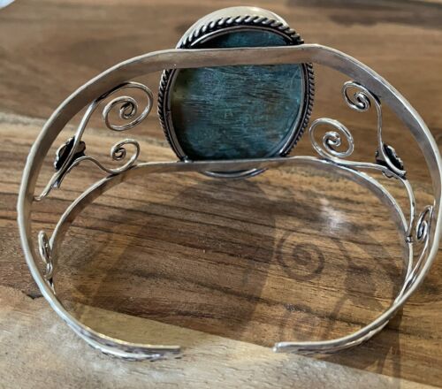 Chrysocolla Gemstone Adjustable bracelet/cuff -Sterling Silver plated 925 - Foto 4 di 4