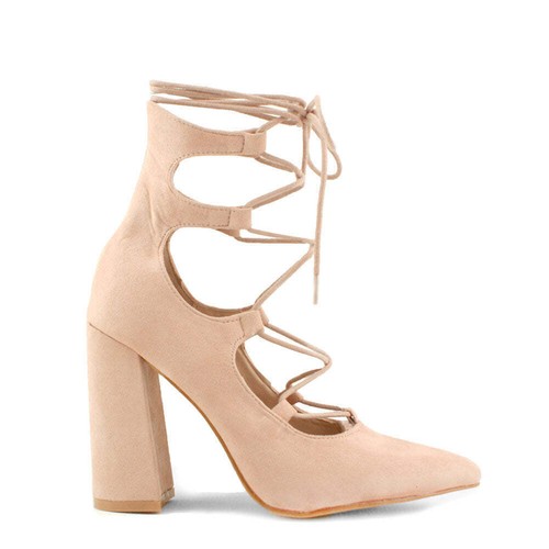 Lace Detail Block Heel Faux Suede Court Shoe - Imagen 3 de 15