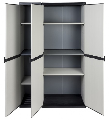 XXL Haushaltsschrank Gartenschrank Schrank Kunststoffschrank 3 Türen Grau Böden