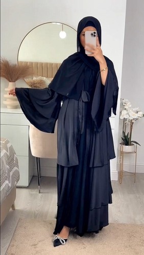 Muslim Plain Kaftan Ruffles Women Open Cardigan Maxi Dress Dubai Abaya Kimono - Picture 33 of 45