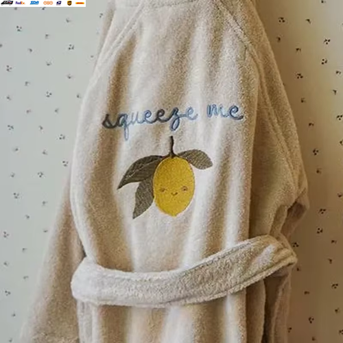 2024 KS New Baby Boys Girls Flannel Bathrobe Towel Children'S Cherry Lemon Embro - Picture 7 of 12
