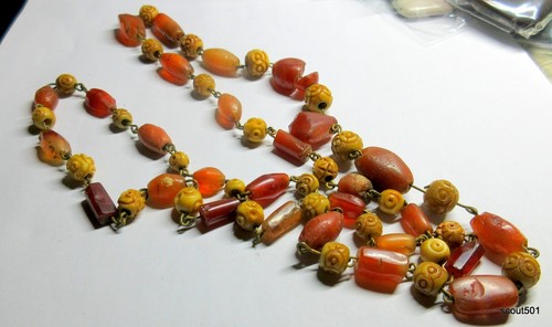 Antique Endless Necklace Red Amber & Carved Ivory Beads 32” Long - Picture 4 of 10