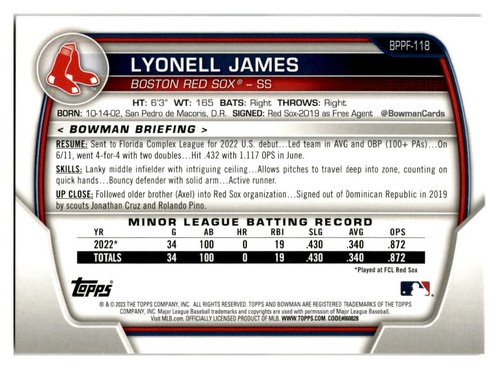2023 Bowman 1st Edition #BPPF-118 Lyonell James - Picture 2 of 2