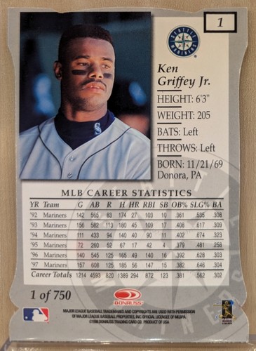 1998 Donruss Elite ASPIRATIONS #1 Ken Griffey Jr HOF RARE DIE CUT PARALLEL /750 - Picture 2 of 2