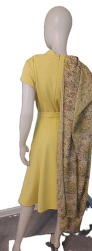 SHARANGO Yellow Cap Sleeve Fit/Flare Belted Dress-12 - Picture 4 of 4