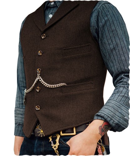 Mens Vintage Vest Western Cowboy Tweed Wool Herringbone Vests M Large XL XXL 3XL - Picture 10 of 18