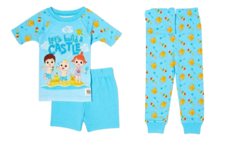Cocomelon Toddler Boys Aqua Print 3 Pc Short Top Pant Pajama Set Sz XS 4/5 NWOT - Picture 1 of 5