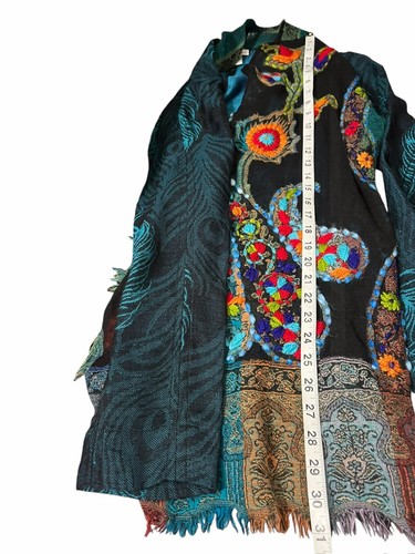 Soft Surroundings Open Cardigan Embroidered Wool Silk Peacock Boho Large - Picture 10 of 11