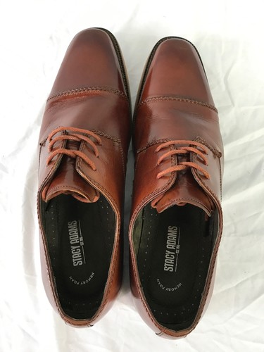 Mens Stacy Adams Cap-Toe Leather Oxford Dress Shoes 10.5M Cognac Brown - Picture 6 of 8