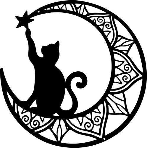 Black Cat And Moon Metal Wall Art Sculpture For Indoor And Outdoor Decoration - Bild 1 von 6