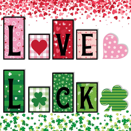 6 Pcs Valentines Day and Reversible St Patricks Day Wood Signs, Double Side - Picture 10 of 12