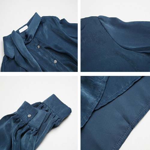 Women Button Shirt Solid Ribbon Blouse Tops Business Work Office Formal Wear - Picture 12 of 14