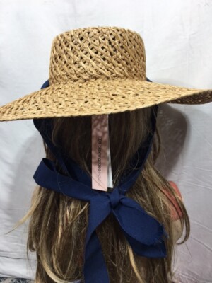 Aqua Women\'s Tan/Blue Straw Boater hat One Size NWT 61pe-vAFCdL._AC_UY1000_.jpg main image 3