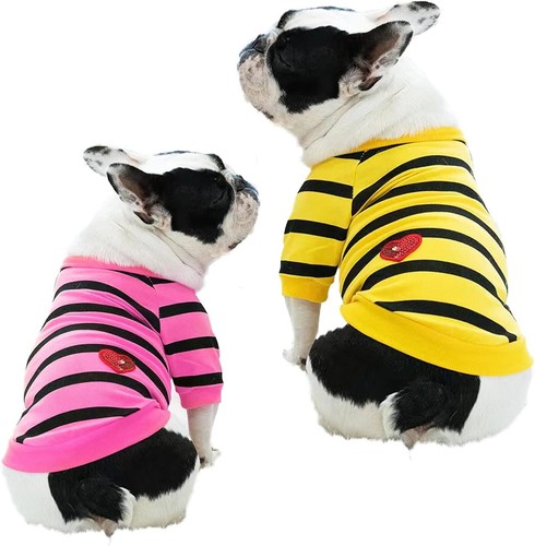 Dog Puppy Shirt Tee Striped with Sequin Heart Pink Gray Blue Yellow XS S M L - Picture 25 of 37
