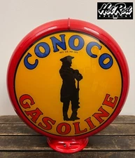 CONOCO MINUTEMAN GASOLINE Reproduction 13.5" Gas Pump Globe - (Red Body)