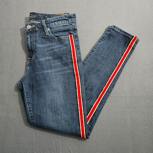 Lucky Brand Jeans Women Size 8/29 AVA Mid Rise Skinny Dark Denim Wash Red Stripe