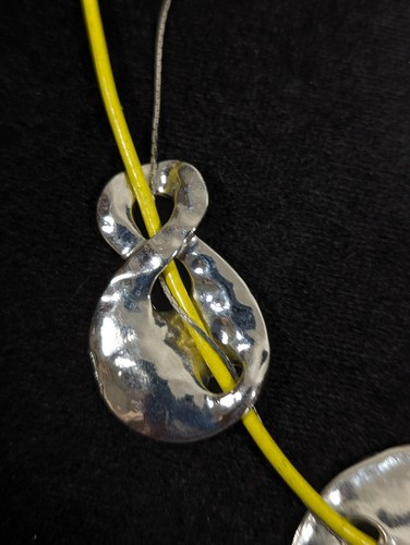 Bright Yellow Green Cord Hammered Silver Tone Slide Pendant Statement Necklace - Picture 8 of 9